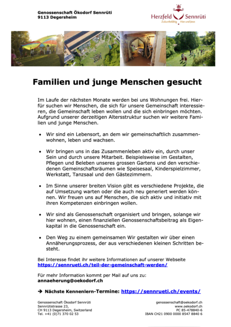 Familien und junge Menschen gesucht